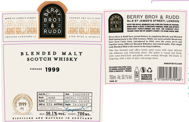 BB&R Blended Malt 1999 Exclusively限定300本｜食品・飲料・酒